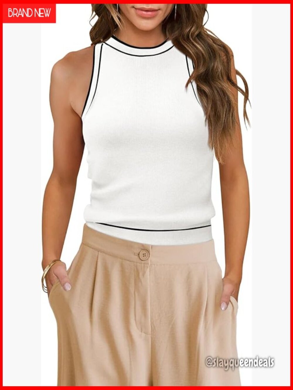Ribbed Halter Neck Tank Top Cropped Slim Fit Summer Racerback Cami